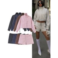 HH Fashion Women's Polka Dot Short Coats Shorts Set Spring Autumn Dot Print Drawstring Jacket+A-line Shorts Elegant Lady Outfits
