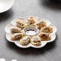 1PC White Ceramic Dumpling Plate with Vinegar Dish Household Special Divided Tableware Breakfast Container Home Supplies