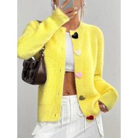 Autumn Winter Fashion Yellow Cardigan Women Heart Button Long Sleeve Knit Sweater Outerwears