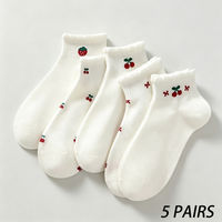 Strawberry Cherry Short Socks 5-Pair Set, Strawberry Cherry Sports Socks, Breathable, Sweet and Fresh, Suitable for Daily Use