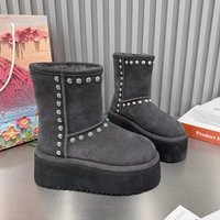 2026 New Winter Slimming Snow Boots for Women, Fashion Studded Thick-Soled, Fleece-Lined, Warm, Non-Slip Mid-Calf Cotton Boots