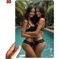 2026 Vintage 8x12 Inch Pool Party Metal Sign, 2D Bikini Girl Wall Art Decor for Bar Cafe Bedroom
