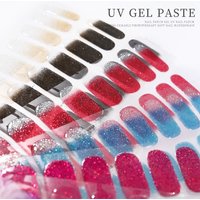 16Tips Glitter Foil Semi Cured Gel Nail Sticker French Sparkles Gel Nail Strips Patch Sliders UV Lamp Needed Full Cover Stcikers
