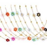 1 Piece 18K Gold Plated Link Cable Chain Flower Beaded Necklace 304 Stainless Steel & Glass 40cm(15.7") + 5cm(2") For Women Gift