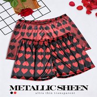 1 Piece Men's Heart Print Satin Lounge Shorts - Glossy Metallic Sheen Lightweight Breathable Casual Nightwear Home Shorts
