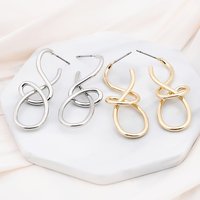 Hollow Knitted Women's Dangle Earrings Gold Color Metal Twist Lucky Number Punk Personality Ear Jewelry aretes de mujer