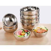 【S】Double Layer Insulated Stainless Steel Threaded Rice Bowl round Dough Soup Ramen Bowls Home Tableware Kitchen Accessory