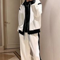Trendy brand casual sports suit men's spring and autumn 2025 new item color blocked stand up collar Korean version loose and han