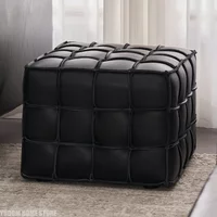 Light Luxury Storage Ottoman Stool, Genuine Leather Cube Seat with Hidden Compartment, Chic Bench for Shoe Changing &Living Room