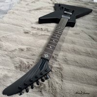For Matte Black Iron Goose Electric Guitar In Stock | Satin Black Explorer Body, High-Output Tone