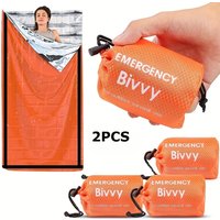 2pc Emergency Sleeping Bag/Survival Bivy Sack Mylar Thermal Emergency Blanket/Lightweight Shelter for Camping Gear Hiking Travel
