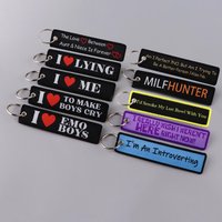 I Love Emo Boys Embroidery Key Fobs Quote Key Tags Red Heart Keychains for Women Car Keyring Accessories Gift Backpack Pendant