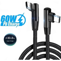 PD 60W Type C to Type C Fast Charging Cable 90 Degree Elbow USB Phone Charger Wire USB C to USB C Quick Charge 0.3m/2m/1m Cable