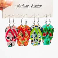 New Ocean Style Acrylic Slippers Women's Earrings 4pair/set Cartoon Colorful Flower Shoes Drop Earring Summer Jewelry Gifts