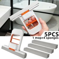 5-Piece Set: 1 Mini Mop + 4 Replacement Sponge Heads, Dual Use Cleaning Tool for Kitchen, Bathroom & Car Glass
