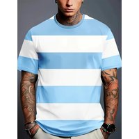 Men's Basic Versatile Striped T-Shirt | Simple Light Blue and White Print | Multi-Way Wear for Casual and Fitness Occasions