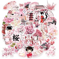 50Pcs Pink Cherry Blossom Stickers Japanese Decals For Laptop Scrapbook Luggage Guitar Helmet DIY Graffiti Aesthetic Stickers