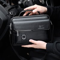 Men'S Messenger Shoulder Briefcase Business Square Tote PU Leather Cross Handbag Crossbody Square Side Phone Pouch Hand Bag Male