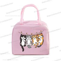 Cartoon Comic Cats Insulated Lunch Box Handbags Cute Animal Kitten Insulation Bento Pouch School Student Kids Women Lunch Bag