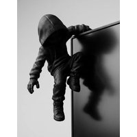 Hooded Climber Monitor Decor Figurine Black 3D Printed Mysterious Desk Ornament for Gaming Setup 3D printing has slight flaws