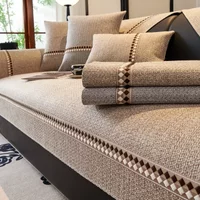 Cotton and Linen Sofa Towel Solid Color Sofa Mat Four Seasons Universal Sofas Pad for Living Room Anti-Slip Couch Cushion Luxury