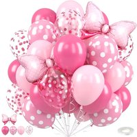 31Pcs Pink Bow Balloons,Hot Pink Rose Dots Bow Foil Balloon and Confetti Balloons with Ribbon, Girls Birthday Baby Shower