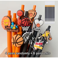 12 basketball themed ballpoint pens, back to school office and study supplies (4 pens+8 pen cores)