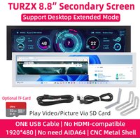 TURZX 8,8 Zoll USB Sekundärbildschirm Typ-C Desktop Erweitertes Display TF-Karte Wiedergabe 1920*480 IPS LCD CPU RAM GPU Monitor NO AIDA64