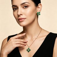 Elegant Four-Leaf Clover Mother of Pearl CZ Necklace & Earring Set Rose Gold Plated Stackable Jewelry for Women Daily Wear Datin