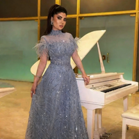 Sparkling Bead Embroidered Arab Ball Dress Exquisite Feather Evening Dress A-line High Quality Party Dress Customized