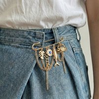 18K Gold Plated Marine Organism Crab Tropical Fish Leaf Brooch for Women Girls Metal Tassel Chain Pin Daily Clothing Accessories