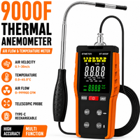 BTMETER 9000F Thermal Anemometer Air Flow Meter with Temperature Measurement, Telescopic Probe HVAC Wind Speed Tester