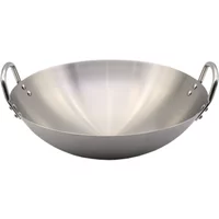 Stainless Steel Double Ear Chef Fry Wok Gas Cooker Traditional Handmade Pot Non Coating Woks