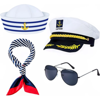 4pcs Cosplay Sailor Hat Scarf Tie Holiday Party Makeup Clothing Accessories Cosplay Adjustable Velcro Captain Navy Hat Set