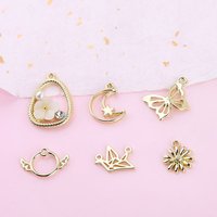 6pcs Moon Star Butterfly Wings Round Thousand Paper Crane Daisy Flower Pendant Diy Handmade Earrings Necklace Material Charms
