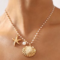 Minimalist Starfish Pendant Necklace for Women Ocean Series Imitation Pearl Bohemian Shell Necklace Summer Party Holiday Jewelry