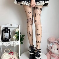 Musical Note Black Women Stocking Symbol Print Lolita Tights Hosiery Sweet High Y2K Girls Stocking Tights Club Party Pantyhose