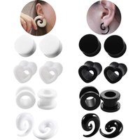 1Pair White Black Heart Round Style Acrylic Ear Tunnel Plug Ear Stretcher Fashion Ear Piercing Expander Body Piercing Jewelry