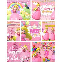 Pink Bow Peach Princess Photography Backdrop Custom Name Girl's Birthday Party Baby Shower Decor Banner Kids Photo Background