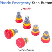 16mm 22mm Ultra Thin Plastic emergency stop button mushroom emergency switch self-locking stop charging pile power outage on off