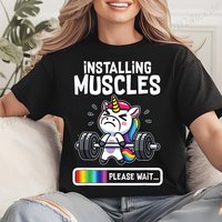 Installing Muscles Women's T-Shirt Clothing Funny Gym Unicorn Graphic T Shirt Fitness Workout Fashion Casual Short Sleeve Tops