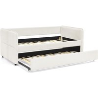 Upholstered Daybed with Pop Up Trundle, Twin to King Daybed with Trundle, Modern Extendable Day Bed Frame for Kids Teens