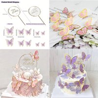 Pink And Purple Butterfly Cake Toppers, 11pcs Cupcake Toppers Happy Birthday Metal Gold Topper for Women's Party Decorations