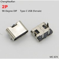 10/50 pièces Connecteur de prise USB Type C 2 broches SMT USB 3.1 Type-C Femelle Placement SMD DIP Conception PCB DIY Charge à courant élevé 2P