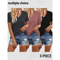 3-Pack - Summer New Casual Fashion Solid Color V-Neck T-Shirt 3Pcss Set