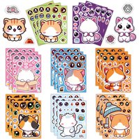 8sheets Kawaii Cartoon Cat Puzzle Stickers Cute Kitten Make a Face DIY Assemble Jigsaw Decals Birthday Party Decoration