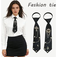 A Handcrafted Women's Chain Tie with Delicate Design, Paired with a Shirt and Pleated Skirt, Suitable for Everyday Outings, Parties, and Other Occasions, and Matches Styles Such as Gothic, Punk, Etc
