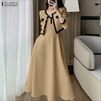 2026 ZANZEA Elegant Women 2 Piece Sets Spring Office OL Outfits Long Sleeve Slim Fit Cropped Tops Cardigan Maxi Tanks Dress Sets