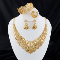 luxury gold plated necklace earrings bracelet ring set women 18k gold plated dubai jewelry set for Exquisite gifts