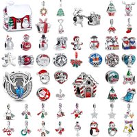 Christmas Dangle Charms 925 Silver Fit Bracelet Snowflake Sock Wreath Beads For Women Xmas Party Jewelry Gift